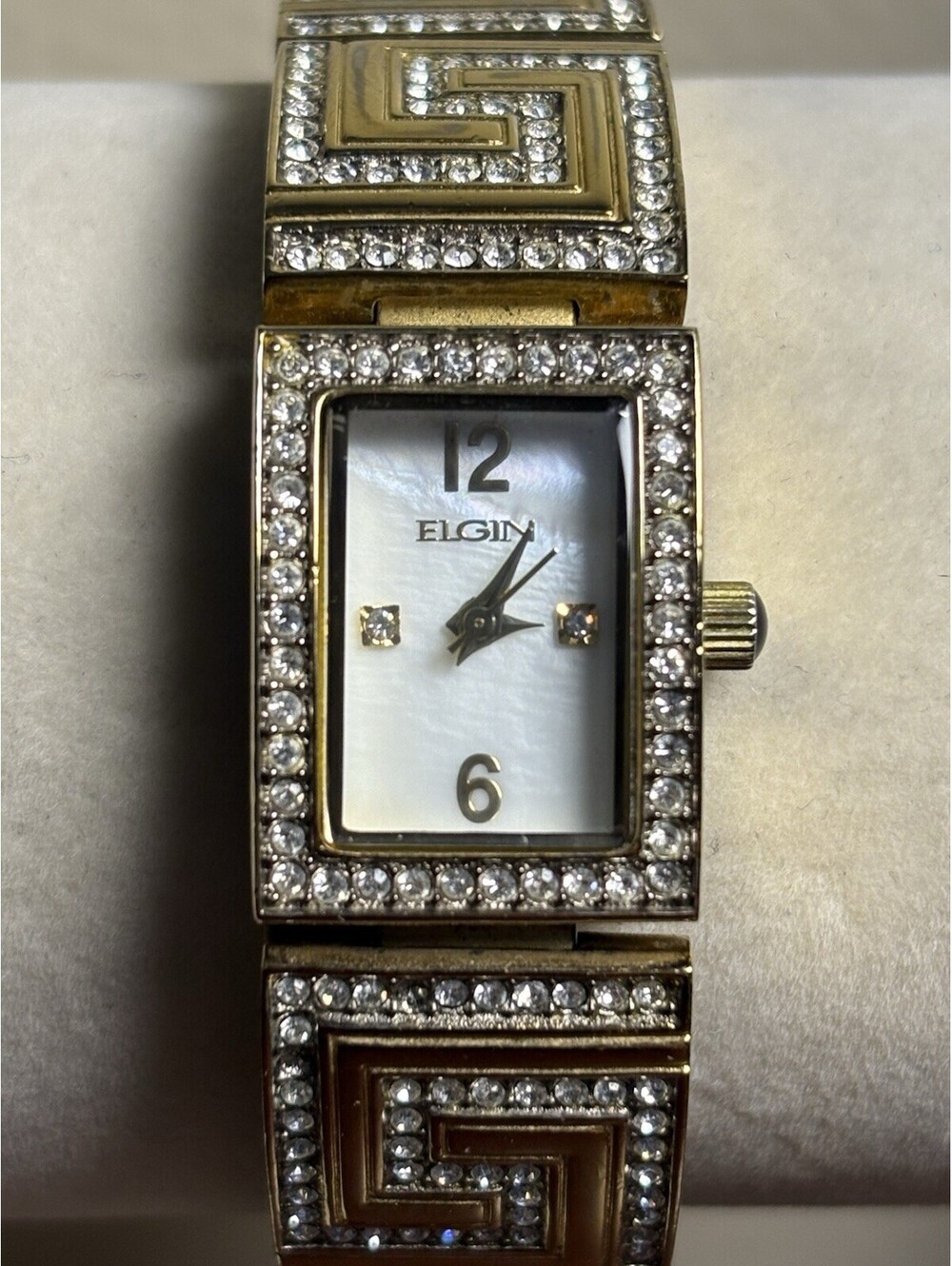 Women's Elgin White Mother Pearl Dial Crystal Accents On Bracelet Band Watch 04
